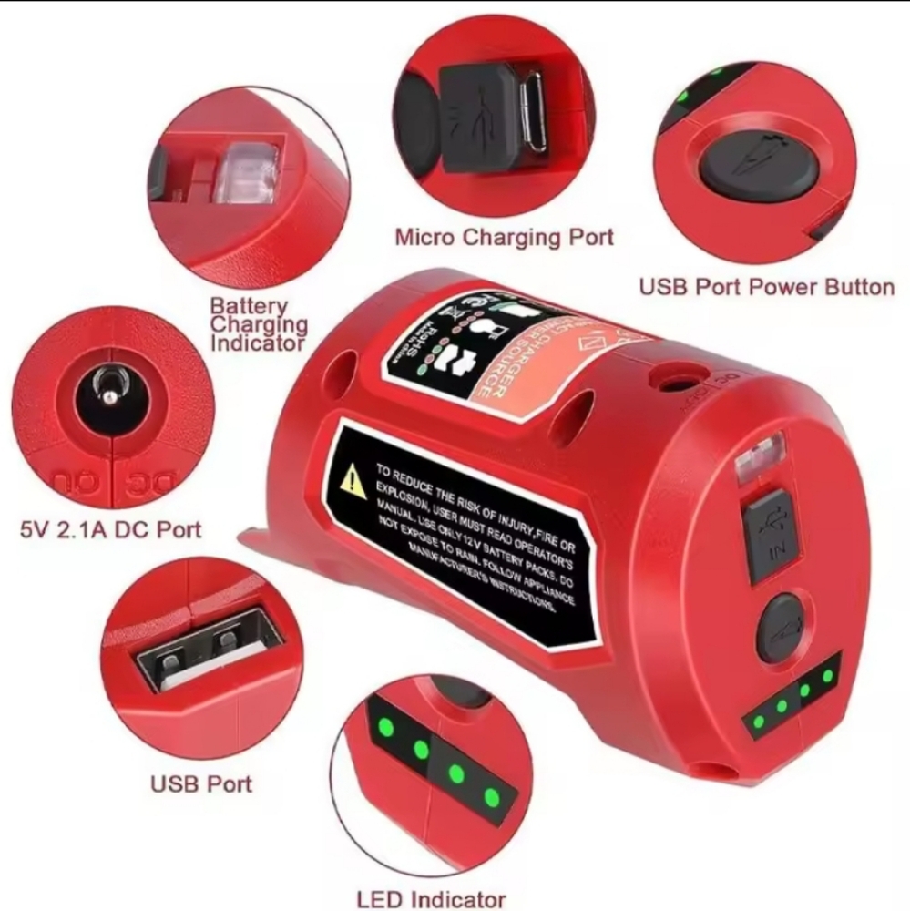 Red Portable Power Bank with USB Ports
